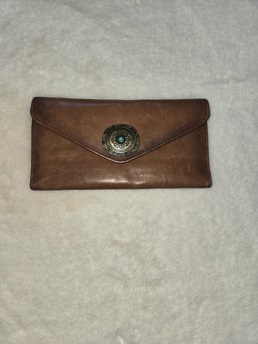 Brown Leather Envelope Wallet with Concho Accent